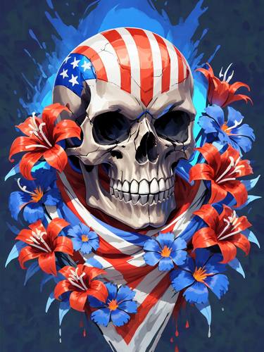 American flag floral face evil death skull No.8 thumb