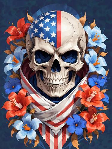 American flag floral face evil death skull No.9 thumb