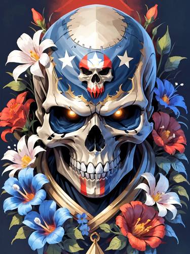 American flag floral face evil death skull No.10 thumb