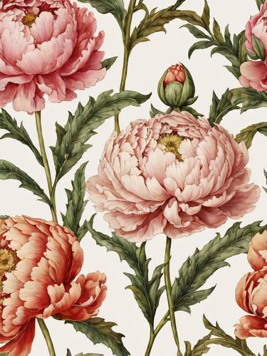 Peony Wildflower Vintage Botanical William Morris Style No.2 thumb