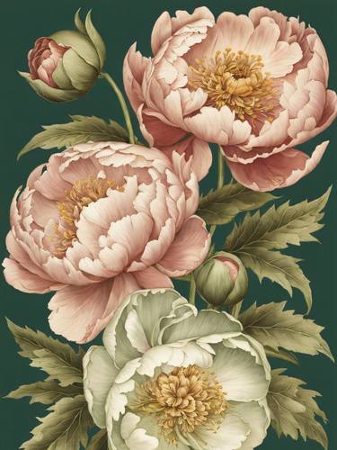 Peony Wildflower Vintage Botanical William Morris Style No.11 thumb