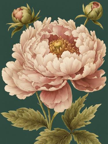 Peony Wildflower Vintage Botanical William Morris Style No.20 thumb