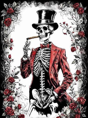 Floral Skeleton With Hat No.2 thumb