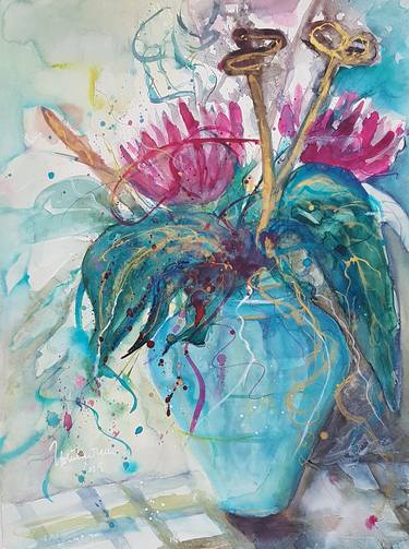 Original Abstract Expressionism Floral Paintings by Ursula Gnech