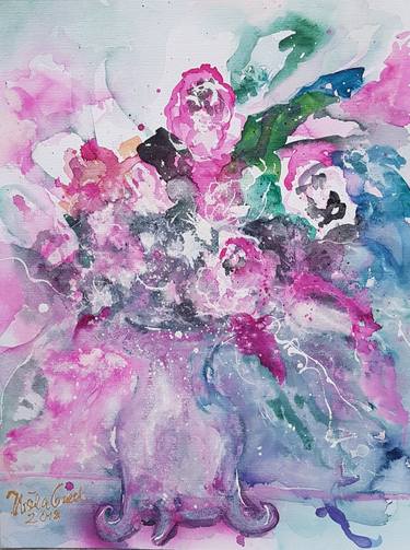 Original Abstract Floral Paintings by Ursula Gnech