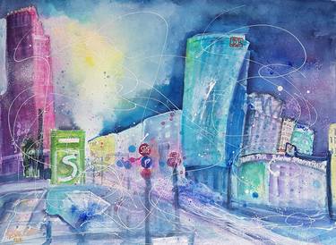 Original Abstract Cities Paintings by Ursula Gnech