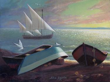 Original Figurative Boat Paintings by Aibek Begalin
