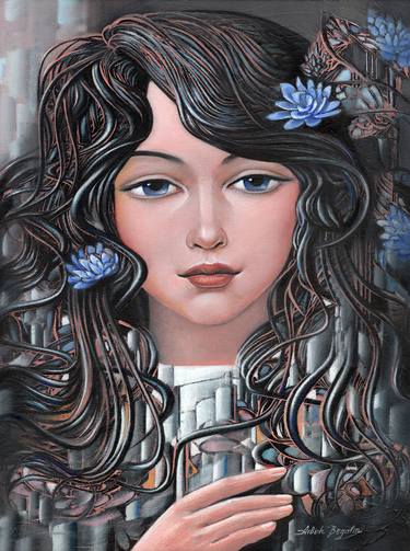 Original Art Deco Portrait Paintings by Aibek Begalin