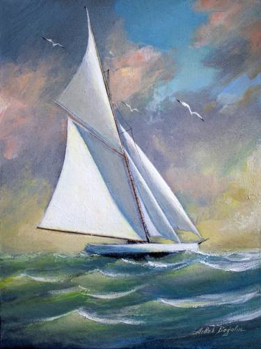 Print of Realism Yacht Paintings by Aibek Begalin