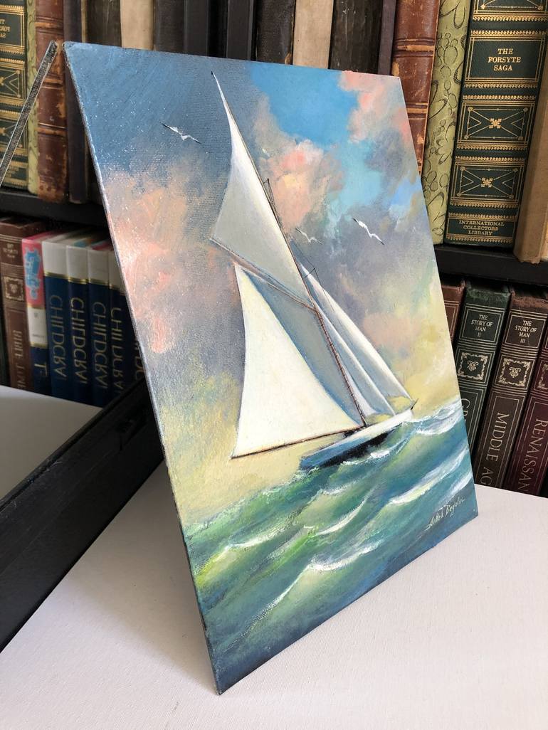 Original Realism Yacht Painting by Aibek Begalin