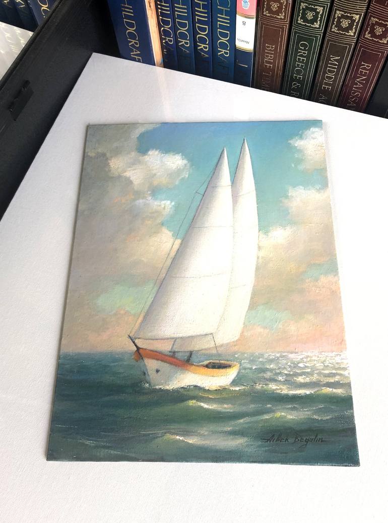 Original Impressionism Yacht Painting by Aibek Begalin
