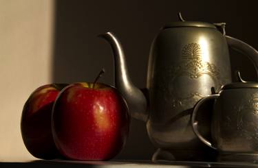 Still life with red apples and decorative silver teapot - Limited Edition 1 of 25 thumb