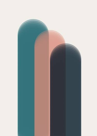 Abstract Shapes in Peach and Turquoise - - Limited Edition of 10 thumb