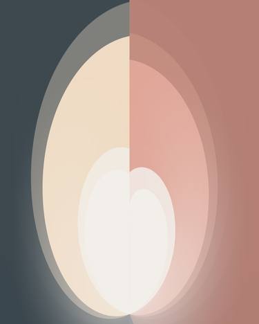 Abstract Oval Shapes in Peach and Grey - Limited Edition of 10 thumb