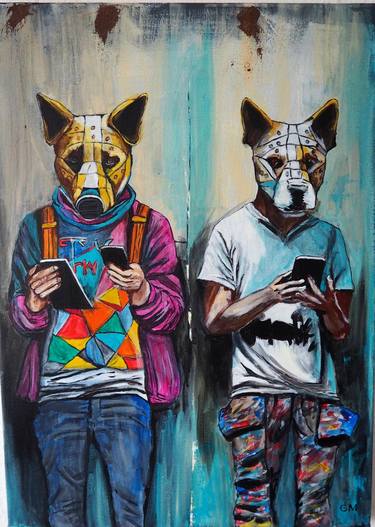 Original Surrealism Dogs Paintings by Gabriele Mueller