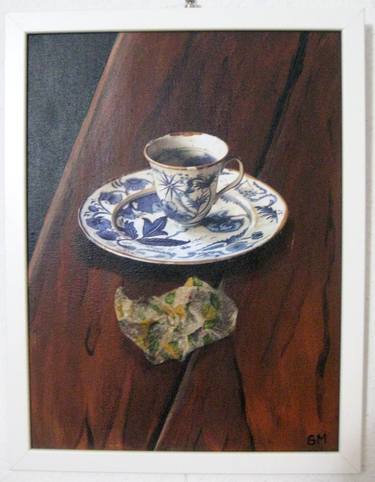 Still life Delft porcelain with used napkin thumb