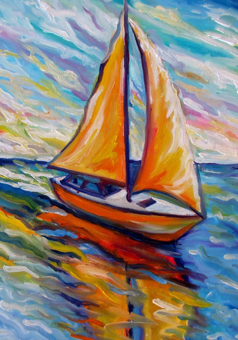 Original Impressionism Boat Painting by Nadia Bykova