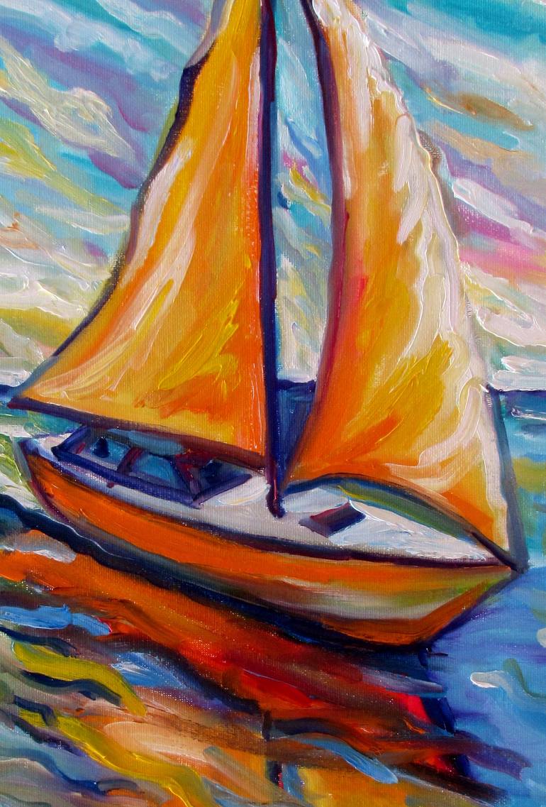 Original Impressionism Boat Painting by Nadia Bykova