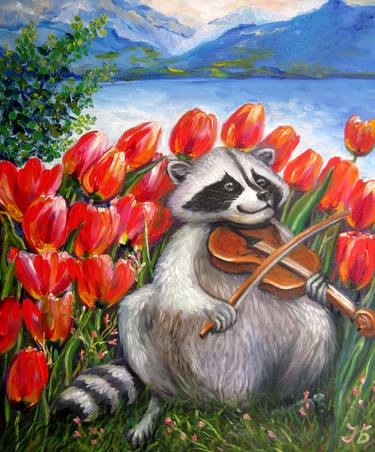 Raccoon Celebrating Spring thumb