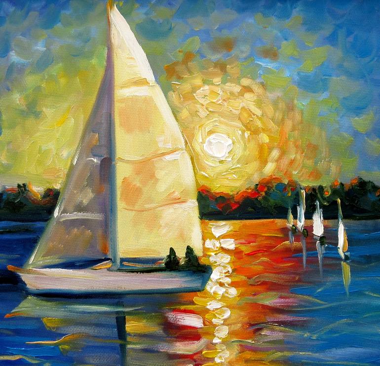 Original Expressionism Boat Painting by Nadia Bykova