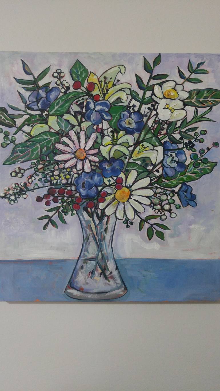 Flowers in a Glass Vase Painting by Laura Chappell-Southcote | Saatchi Art