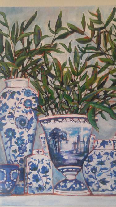 Foliage in Blue and White Vases thumb