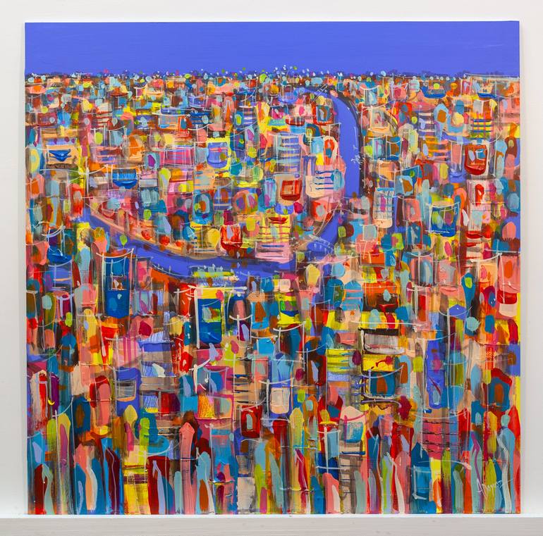 Original Abstract Expressionism Cities Painting by Adam Bogusz