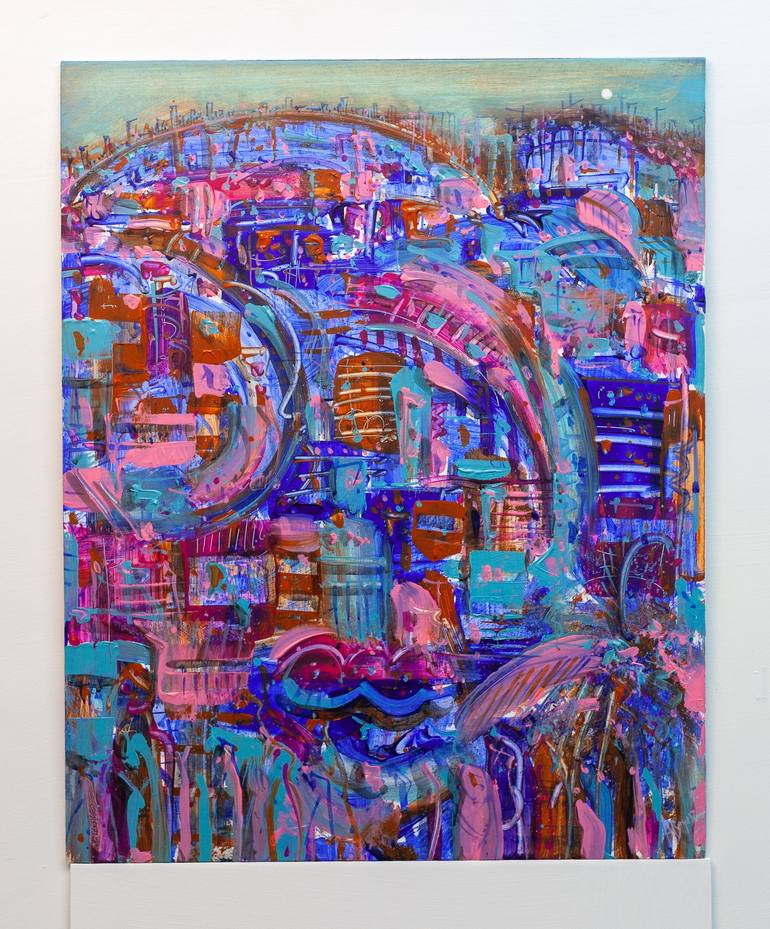 Original Abstract Expressionism Cities Painting by Adam Bogusz