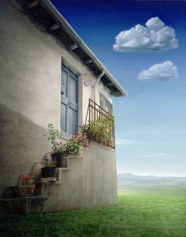 The House on the Hill (surrealist nature clouds blue door) thumb