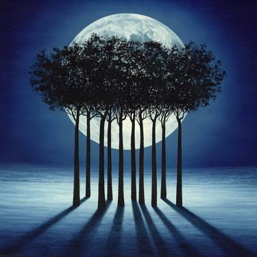 Ethereal Embrace, surreal landscape trees full moon peaceful thumb