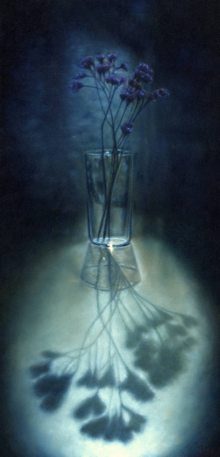 Original Floral Painting by Marlene Llanes | Contemporary Art on Canvas | Shadows of Love, nature, hearts, bouquet, purple statice flowers