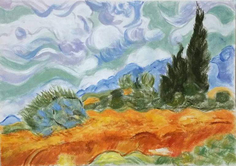 Wheat Field With Cypresses After Vincent Vangogh 18 Painting By Rui Cao Saatchi Art