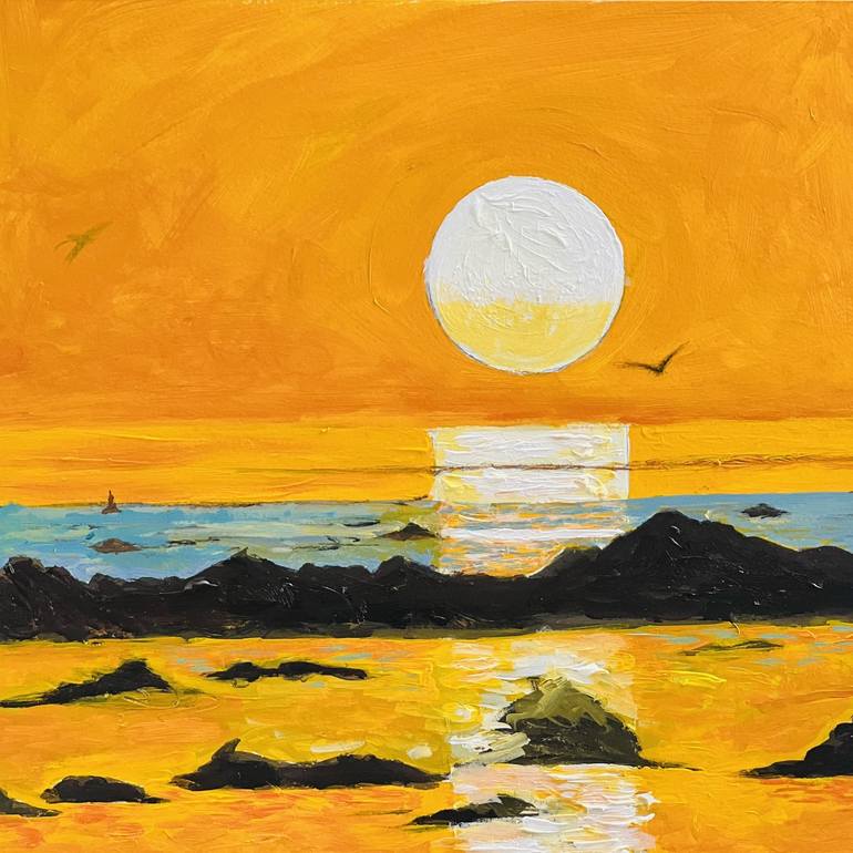 Original Seascape Painting by Shabs Beigh | Impressionism Art on Hardboard | Sun God 1