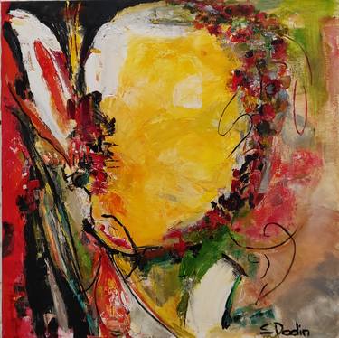 Yellow inspiration abstract flowers  Acrylic 100x100cm thumb