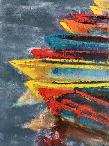 Original Abstract Expressionism Boat Paintings by Cornelie Wolff