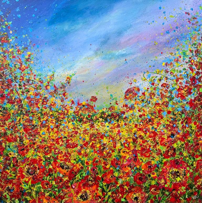 Wild Poppy Meadow Painting by Janice Rogers | Saatchi Art Germany