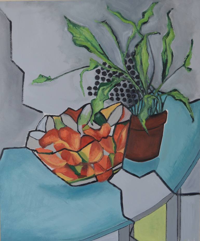 Flat Peaches And Peace Lily Painting By Melissa Pentney 