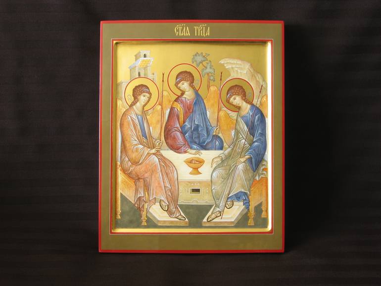 Needzo Wooden Gold Foil Russian Orthodox Holy Trinity Icon 5 1/2 Inch 