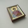 Handwritten miniature icon of St. Panteleimon the Healer. Materials; wood, gesso, 23 carat gold leaf, mineral paints, drying oil, varnish. The size of the icon is 7x6 cm. The icon was painted in the traditional icon painting technique with observance of the canon and the ancient technology of icon painting. Completely handmade.