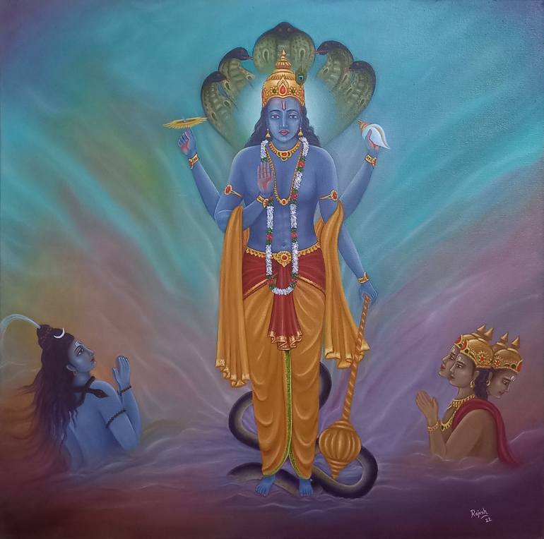 Lord Vishnu Painting by RAJESH SHARMA | Saatchi Art