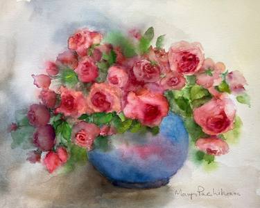 Roses in a Blue Vase thumb