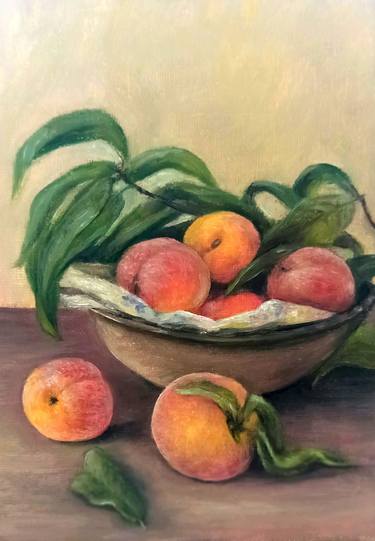 Peaches fruits still life oil canvas thumb