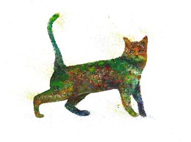 Green cat fantasy abstract watercolour thumb