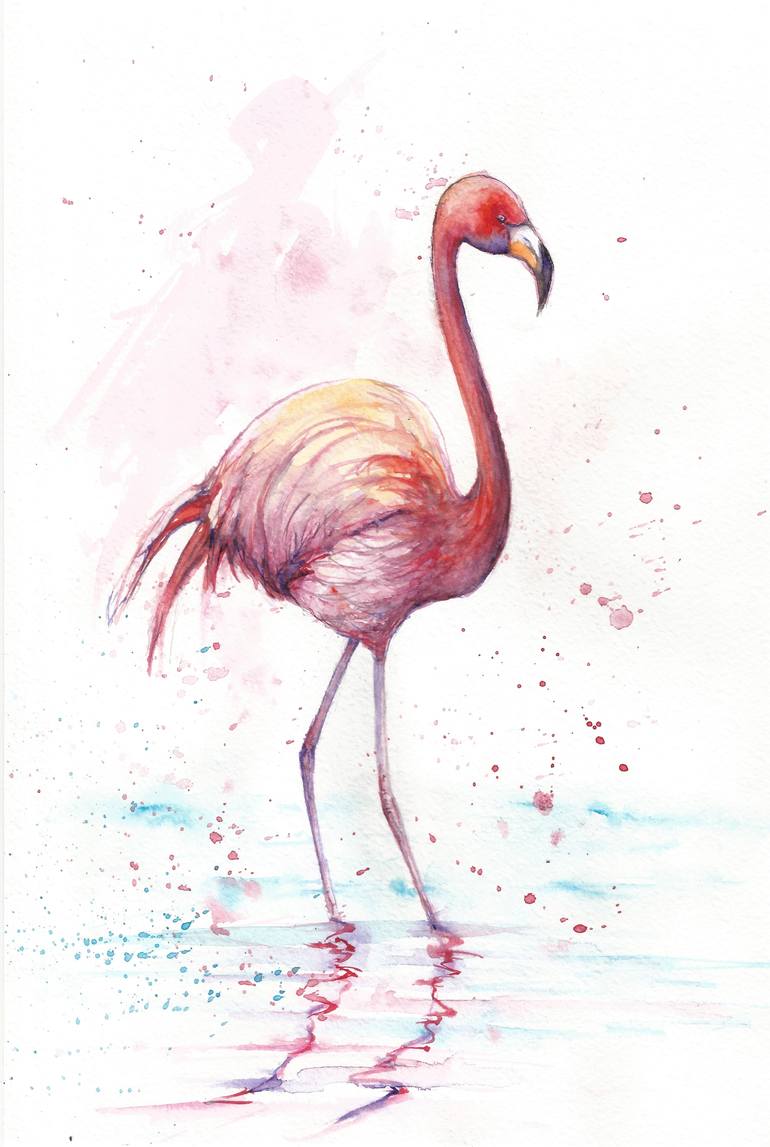 flamingo painting watercolor