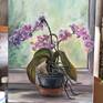 . Orchid flowers.This is original oil stretched canvas painting apr. 16 x 20 x 1 inch or 40 x 50 x 2 cm .