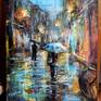 Night walk in the rain.Lights of the night city. The rain blurs the streets. There is a feeling of ghostly streets of houses.
Acrylic stretches canvas painting.
 Size 28 x 20 x 1 inch. Ready to hang.Don't need the frame.