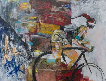 Original Abstract Expressionism Bicycle Paintings by Mariam Qureshi
