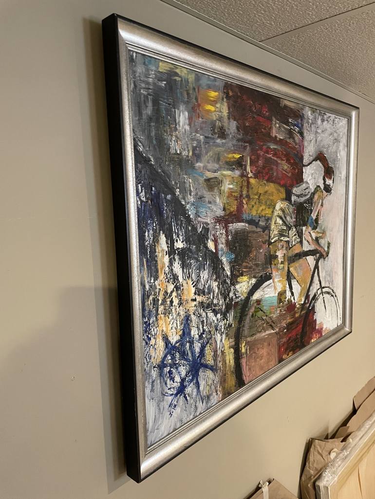 Original Abstract Expressionism Bicycle Painting by Mariam Qureshi