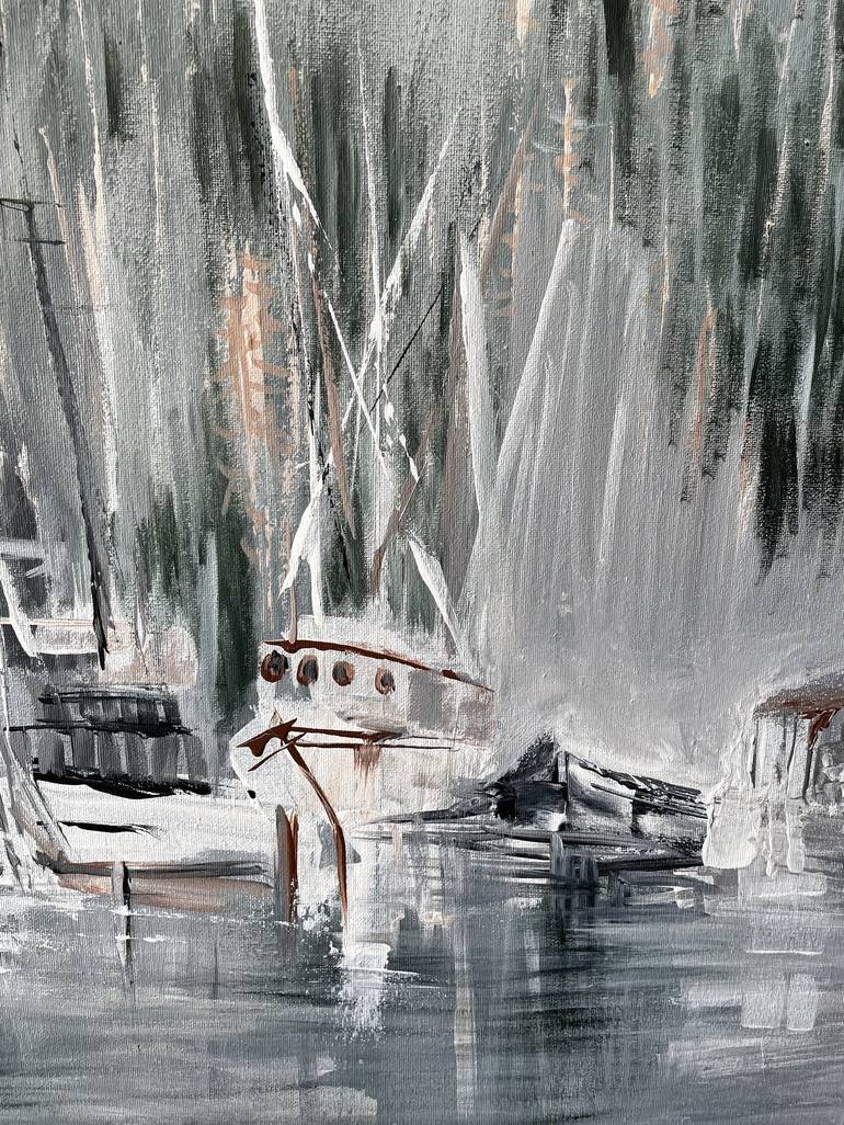 Original Abstract Expressionism Boat Painting by Mariam Qureshi