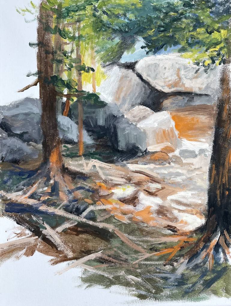 Wall of sticks, oil painting